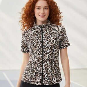 Chico's Zenergy Leopard Print Short Sleeve Zip-Up Jacket/Top - size 1